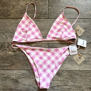 NWT Toast Swim x FP Movement Pink Gingham Triangle Bikini Top & Cheeky Bottom XL